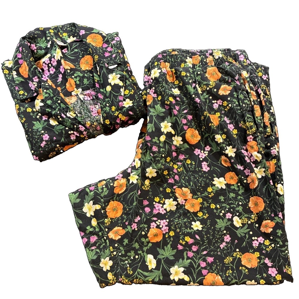 Old Navy ONLY pajama womens large poplin black multiflower wildflower loungewear